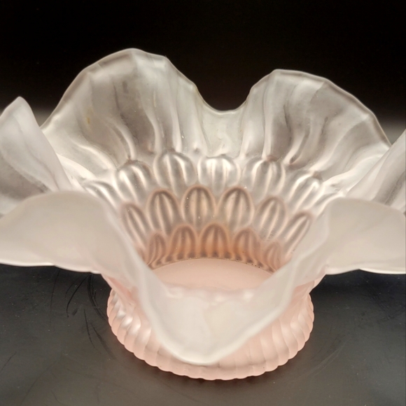 Other - Vintage Frosted Pink Glass Bonbon Crimped Edge Depression Glass Vase